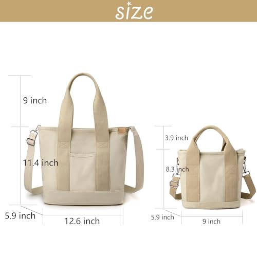 Canvas Tote Bag for Women,Small Totes Bags with Zipper Crossbody Purse with Pockets Large Shoulder Handbag,2 Sizes