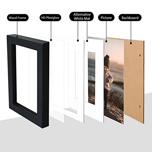 KINLINK 5x7 Picture Frame Black, Solid Wood Frames 5x7 with Acrylic Plexiglass for Pictures 4x6 With Mat,Tabletop and Wall...
