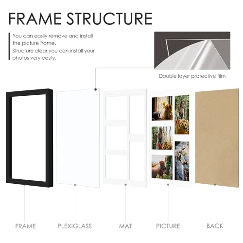 DUENPY 11x14 Collage Picture Frame, 4x6 Collage Picture Frame, Displays Five 4x6 inch Photos, or 11x14 (Without Mat) Wall ...