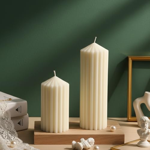 SRCVYLT 2 Set Scented Pillar Candles, White Soy Wax Pillar Candles 5.1/8.3 Inches Decorative Gift Set for Weddings Home Bi...
