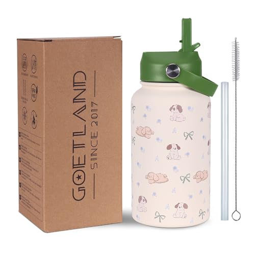 Goetland 20 oz Insulated Water Bottle with Straw Lid Stainless Steel Cute Dog Cat Pattern UV Printed Vacuum Double Wall Le...
