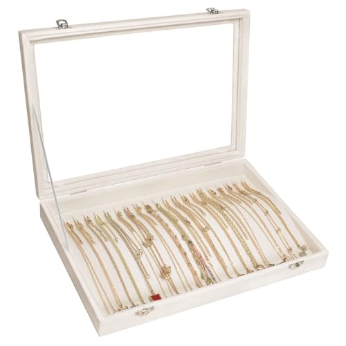 Siveit Necklace Organizer Box Premium 20 Hooks Velvet Necklace Display Jewelry Tray with Transparent Lid Jewelry Necklace ...