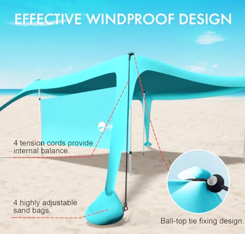 Beach Canopy Tent Shade with Sidewalls 10x10FT, 6.6FT Tall, UPF50+ Sun Shelter, Windproof & Water Resistant, Includes Guyl...