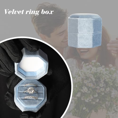 Gvhntk Velvet 3 Slots Jewelry Ring Box Vintage Octagon Ring Display Holder Gift Premium Gorgeous Case with Detachable Lid ...