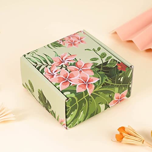 Soxuding Hawaiian Flower Shipping Boxes Pack of 25-4x4x2 inches Hawaiian Floral Gift Boxes Small Cardboard Corrugated Mail...