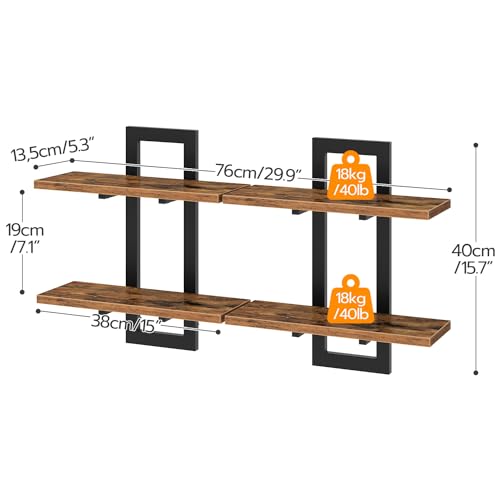 HOOBRO Floating Shelves, 15 Inch Wall Shelf Set of 2, Wall Mounted Storage Shelves 2-Tier, Hanging Bathroom Shelves, for L...
