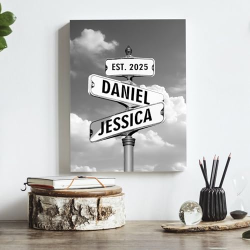 Custom Canvas Prints Crossroad Street Sign Valentines Day Gifts for Couples, Personalized Name & Date Vintage Street Sign ...