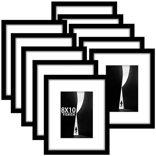 Fisnish 8x10 Picture Frame Sef of 10, Display Pictures 5x7 with Mat or 8 x 10 Without Mat, Photo Frame Collage for Wall Ga...