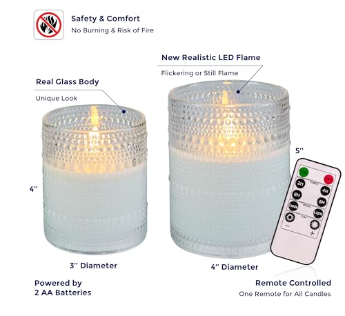 VENTA Realistic Glow Flameless Candles | Decorative Set of 2 in White Dotted Glass with Remote & Timer | Decorative Table ...