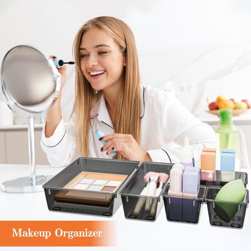 SpaceHacks 25 PCS Plastic Drawer Organizer Set, 4-Size Versatile Organizer Trays & storage Bins for Makeup, Jewelry, and G...