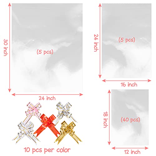 Labeol 50pcs Cellophane Bags 3 Sizes Cellophane Wrap for Gift Baskets 24x30 16x24 12x18 Large Clear Plastic Packaging Bags...
