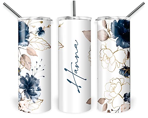 Personalized Rose Floral Tumbler with Name - 20oz or 30oz Insulated Travel Mug - Custom Gift for Her, Mom, Bridesmaid