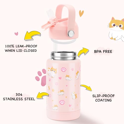 Kerilyn 12oz Kids Water Bottle, Stainless Steel Insulated Water Bottle For Kids, Toddler Cup With Straws Leak-proof, Kids ...