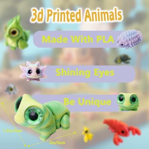 Laehovr 25PC Mini 3D Printed Animals Set with Shining Eyes - Articulated Desk Pets Collection, Mini Animals Figures for Cl...