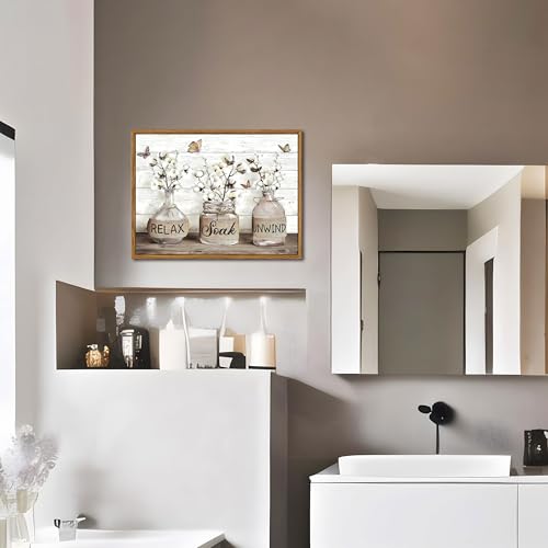 Floating Framed Farmhouse Bathroom Decor Wall Art, Rustic Cotton Pictures Canvas Wall Decor Paintings, Modern Country Rela...