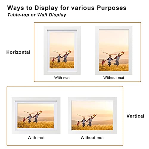 KINLINK 5x7 Picture Frame White Set of 4, Wooden Photo Frames Matted 4x6 with Plexiglass for 4x6 with Mat or 5x7 without M...