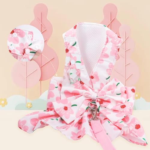 Dog Dress Bowknot Harness Leash Set for Small Girl Dogs Pink Floral Dog Cat Clothes Cute Puppy Outfits Pet Clothes Spring ...