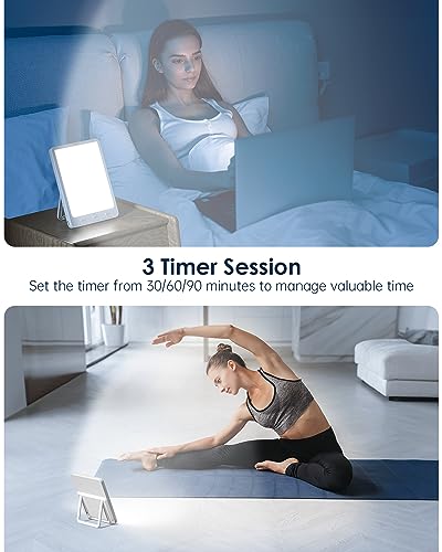 SUXIO Light Therapy Lamps Rechargeable, 10000 Lux Sunlight Lamp with Wake-Up Function, Daylight Lamp with Memory Function,...