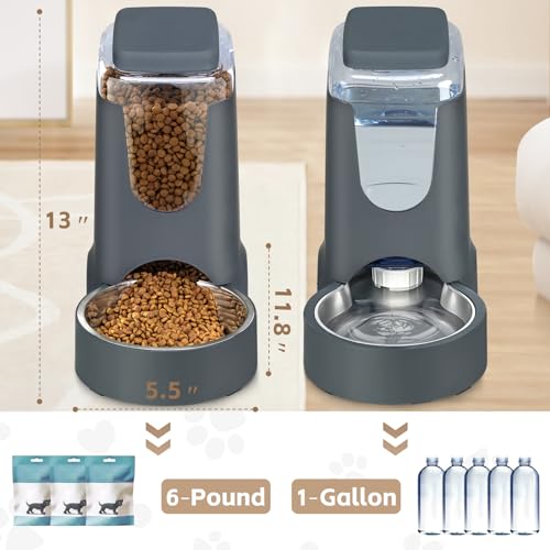 Automatic Cat Feeder and Water Dispenser with Stainless Steel Bowl Dog Gravity Food Feeder and Waterer for Small Medium Pe...