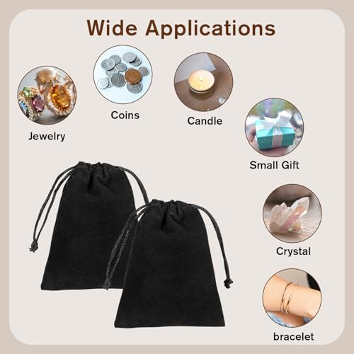Exircy 10 Pcs Velvet Drawstring Jewelry Pouches, 2.8x3.5 In Black Gift Bags Small Cloth Bags for Wedding, Halloween Candy ...