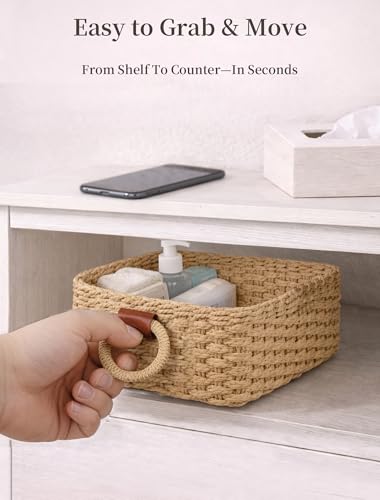 Panovox Storage Basket, Recycled Paper Rope Basket Organizer, 3Pcs Small Baskets for Organizing, Mini wicker Basket for De...