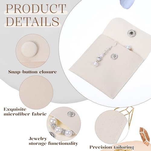 Ezymivs 12 Pcs Microfiber Jewelry Pouch 6.5x6.5cm Jewelry Packaging Bag Small Gift Bags Envelope Style with Snap Button Po...