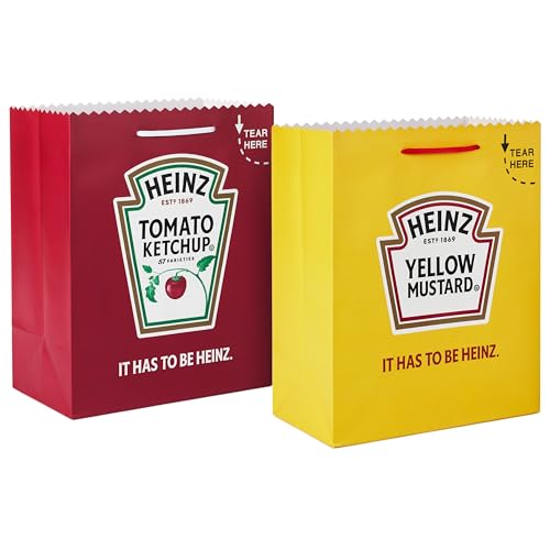 Hallmark Heinz 13" Large Gift Bags (2 Bags: Ketchup and Mustard) for Birthdays, Father's Day, Fourth of July
