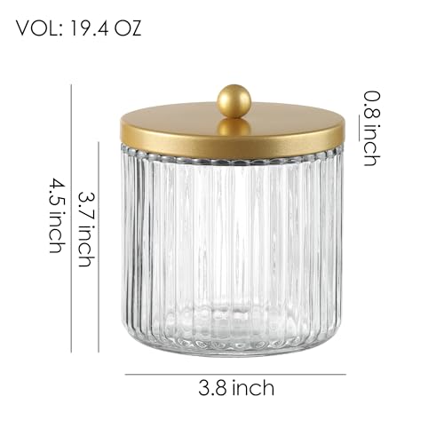 KMwares Matte Golden Yellow Set of 2 Glass Qtip Holder Dispenser Set for Cotton Ball, Swab, Round Pads, Floss Picks - Bath...