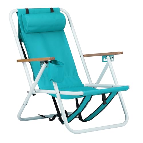 VINGLI Backpack Beach Chair for Adults, Portable Lightweight Reclining Beach Chair with Headrest & Cup Holder, Heavy Duty ...