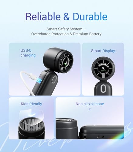 Diveblues Handheld Fan, 30ft/s Mini Portable Turbo Fan [12H Max Cooling], 4000mAh Personal Fan with LED Display, 3-in-1 Ha...