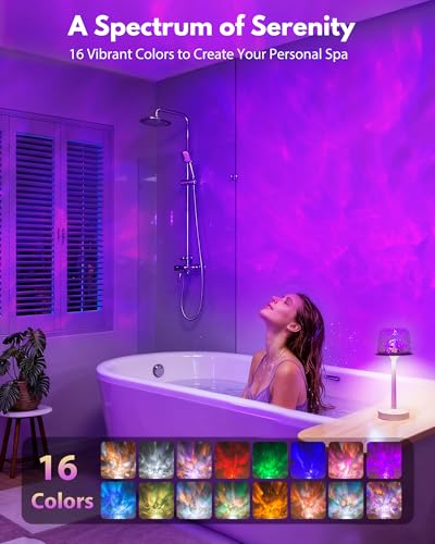 Funlenry Shower Lamp - Waterproof Bathroom Lamp with 16 Color Ocean Wave Projector, Rechargeable Shower Light with Touch &...