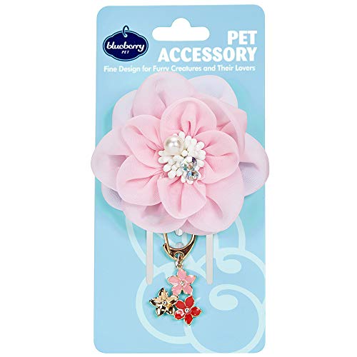 Blueberry Pet Princess Accessory Set of Floral Collar Accessory and Pedant for Dogs & Cats, Pink Flower Decor and Pendant