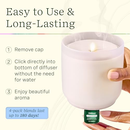 Lifelines Flameless Candle Aromatherapy Essential Oil Diffuser with 4 ClickWick Essential Oil Blends Value Pack - Cordless...