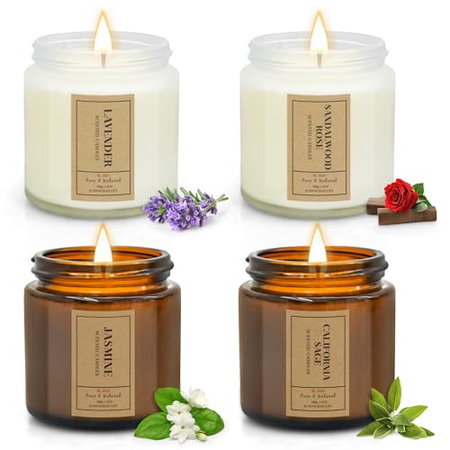 Candle Gift Set for Home – 4 Pack Scented Soy Wax Candles, Lavender, Jasmine, Sandalwood & Sage – Long Lasting Aromatherap...