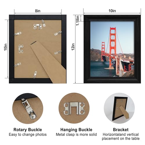 iRahmen 8x10 Picture Frame Set of 4, Black Frame with HD Glass, Wooden Photo Frames for Wall Mount and Tabletop Display