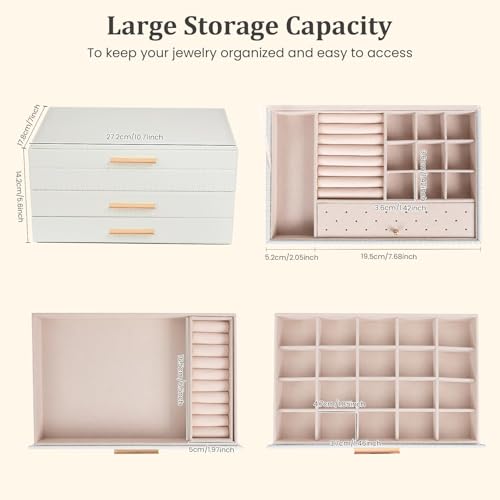 Dajasan Jewelry Box Organizer, 3-Tier Large Jewelry Storage Organizer with 2 Drawers, Space-Saving Jewelry Boxes for Wome...