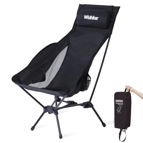 Wildhiker Portable Compact Folding Camping Chairs – Lightweight High Back with Pillow, Deep Recline, ArmPads, Side Pocket...