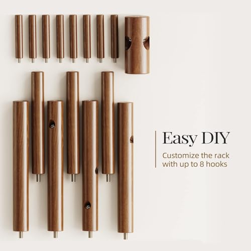 Pipishell Sturdy Wooden Coat Tree with 8 Hooks, 3 Adjustable Sizes for Clothes, Hat Stand Used in Bedroom/Office/Entryway,...