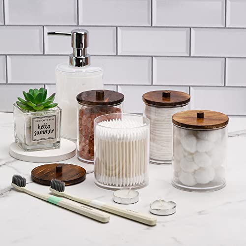 Tbestmax 4 Pack Qtip Holder Dispenser Cotton Ball, Cotton Swab, Floss - 12oz, 10 oz Clear Plastic Apothecary Jars for Bath...