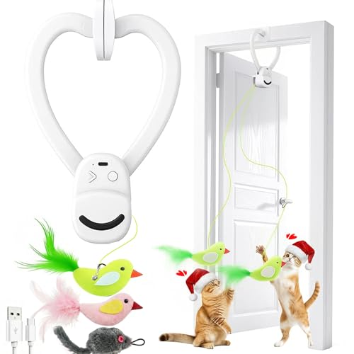 Interactive Cat Toys for Indoor Cats: Automatic Flying Bird Feather Wand Chase Exercise Enrichment Stimulation, USB Rechar...