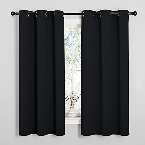 NICETOWN Pitch Black Solid Thermal Insulated Grommet Blackout Curtains/Drapes for Bedroom Window (2 Panels, 42 inches Wide...