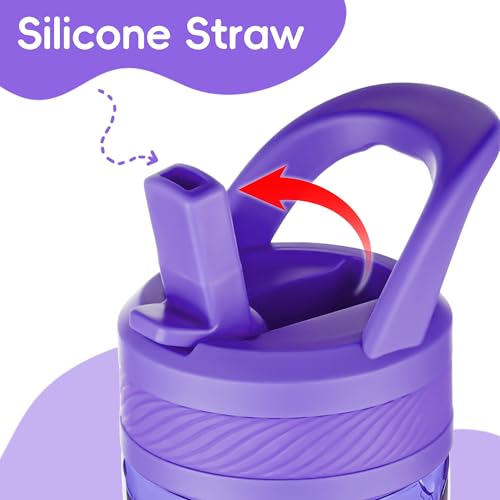 Kids Water Bottle, Dustproof Leakproof Cover, BPA Free Tritan Water Bottle Kids With Volume Markings Drinking 14oz Clear W...