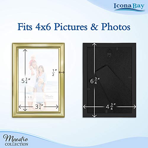 Icona Bay 4x6 Picture Frames Set (Gold, 12 Pack), Classy Contemporary Style, Maestro Collection