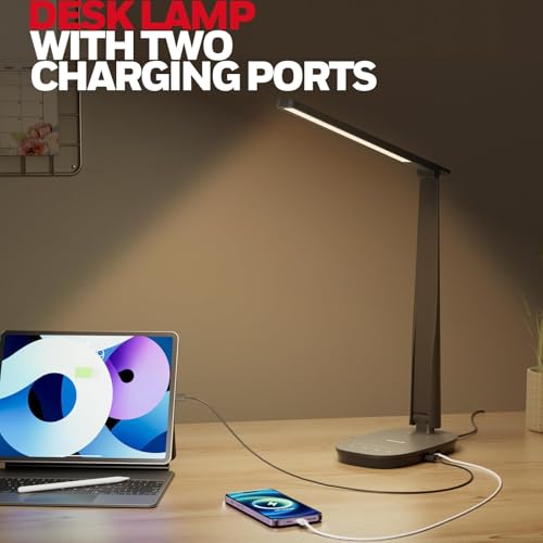 Honeywell HWT-H2 LED Desk Lamp, CRI94 Full Spectrum Eye-Caring Table Light, Foldable Dimmable 4 Color Modes with USB A+C C...