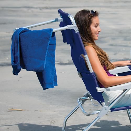 Tommy Bahama 4-Position Face-Opening Read Through Lounger with Ottoman, Portable Folding Beach Chair, Navy