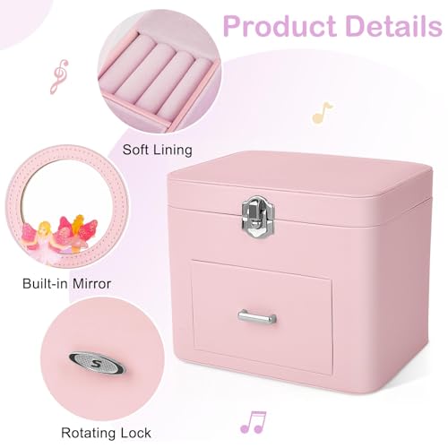 Basumee Musical Jewelry Box for Girls PU Leather Music Box with Drawer Large Kids Jewelry Organizer with Unicorn/Ballerina...