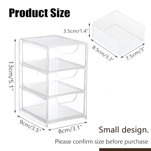 Hipiwe Acrylic Drawer Organizer Qtip Holder for Cotton Pad Cotton Swabs Makeup Storage Drawer with 3 Drawers Clear Desk Dr...