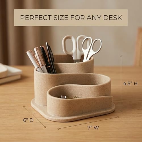 OAKOA Aesthetic Desk Organizer - Aesthetic Office Desk Accessories - Boho Pen Holder - Neutral Beige Desk Accessories - Ho...