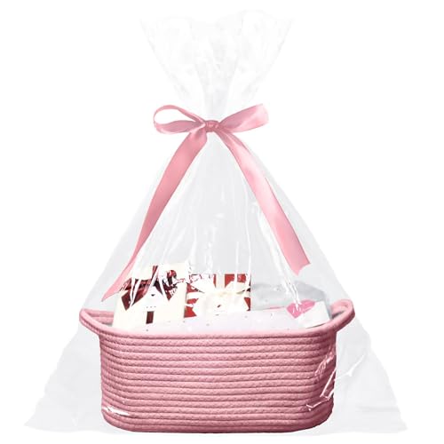 Poschnor Baby Gift Basket with Gift Bags and Ribbons, 12x 8x 5 Inch Basket for Baby and Pet Toys, Small Cotton Rope Basket...