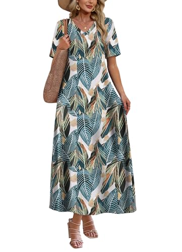 WIHOLL Women's Maxi Dresses V Neck Vacation Beach Sundresses Floral Travel Summer Dress